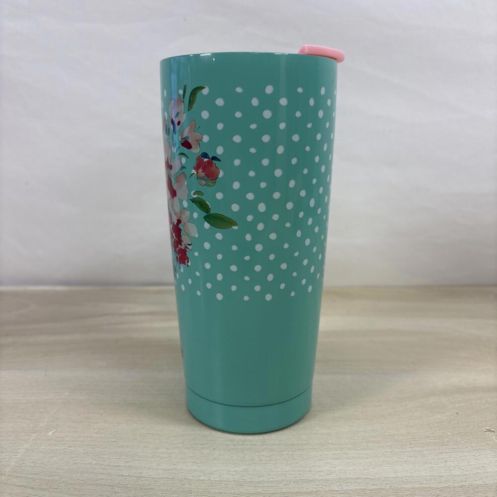 The Pioneer Woman Maverick Garden Tumbler Stainless Steel 20 oz Aqua Teal Pink - Picture 2 of 11